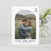 Intimiteit Blauw Rustieke Foto Save The Date (Staand voorkant)