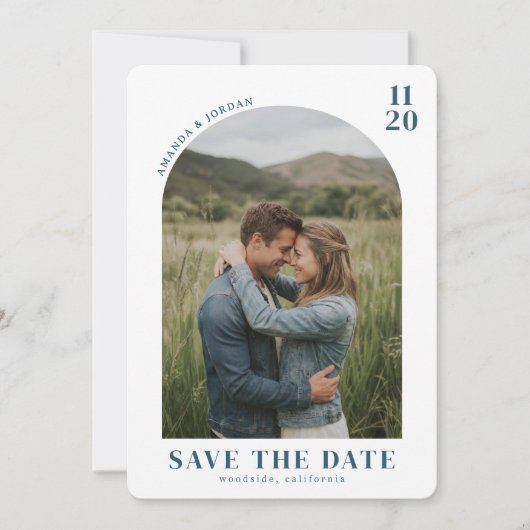 Intimiteit Blauw Rustieke Foto Save The Date (Voorkant)
