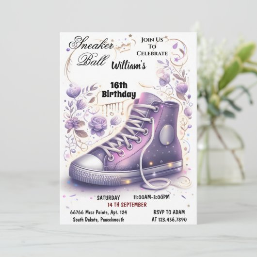 Into Chic Schoen Meisje Sweet 16 Sneaker Ball Verj Kaart (Staand voorkant)