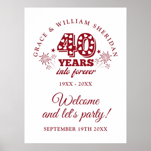 Into Forever Ruby 40e verjaardag Welkom bord Poster (Voorkant)