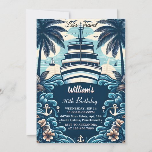 Into Ocean Waves Reis Anker Jacht 30e Verjaardag Kaart (Voorkant)