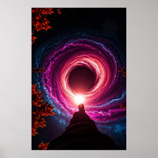"Into the Abyss — Neon Black Hole Galaxy" Premium  Poster