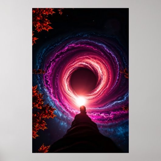 "Into the Abyss — Neon Black Hole Galaxy" Premium Poster (Voorkant)