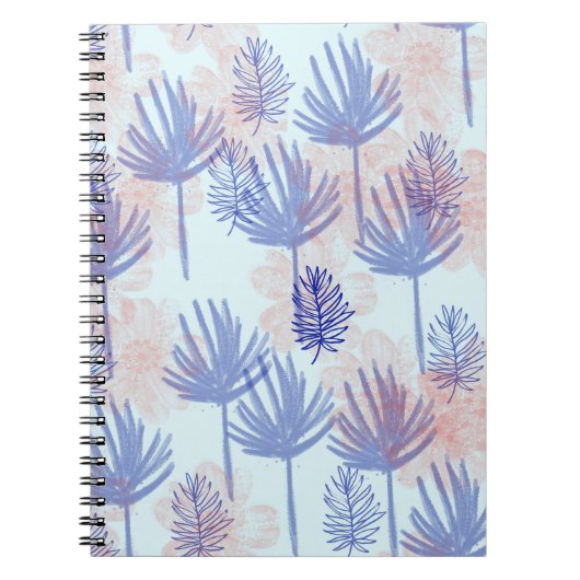 Into the blue. Muster mit Blättern in Blau Notitieboek (Voorkant)
