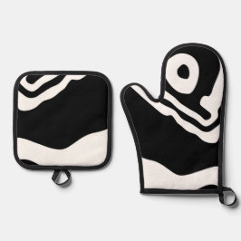 Into the Deep: Abstract Zwart & Wit Ovenwant & Pannenlap Set