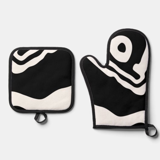 Into the Deep: Abstract Zwart & Wit Ovenwant & Pannenlap Set (Voorkant)