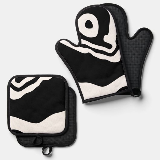 Into the Deep: Abstract Zwart & Wit Ovenwant & Pannenlap Set (Voorkant / Achterkant)