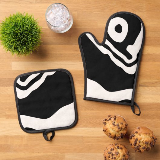 Into the Deep: Abstract Zwart & Wit Ovenwant & Pannenlap Set (Top down)