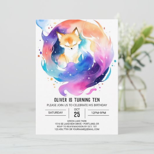 Into the Enchanted Fox Birthday Kaart (Staand voorkant)