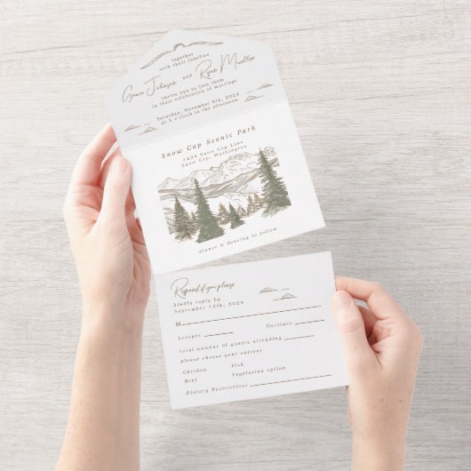 Into the Mountains Alles in een bruiloft uitnodige All In One Uitnodiging (Afscheurbaar)
