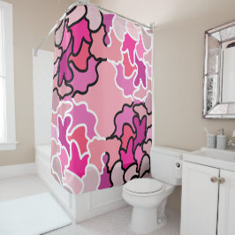 Into the Pink Mid Century geometrische patroonkuns Douchegordijn