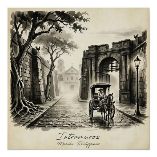 Intramuros Manila Kalesa Erfgoed Perfect Poster (Voorkant)
