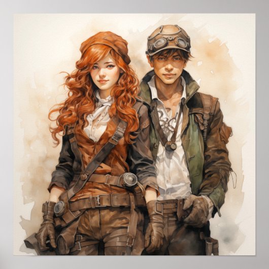 Intrepid Steampunk Explorers Dynamic Duo Art Poster (Voorkant)