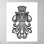 Intricate Black Aquarius Zodiac on White Poster (Voorkant)