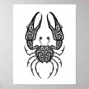 Intricate Black Cancer Zodiac op White Poster