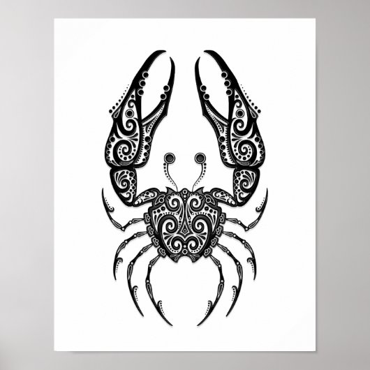 Intricate Black Cancer Zodiac op White Poster (Voorkant)