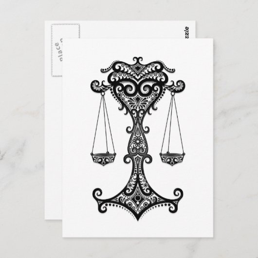 Intricate Black Libra Zodiac op White Briefkaart (Voorkant / Achterkant)