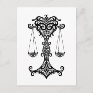 Intricate Black Libra Zodiac op White Briefkaart