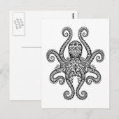 Intricate Black Octopus op wit Briefkaart (Voorkant / Achterkant)
