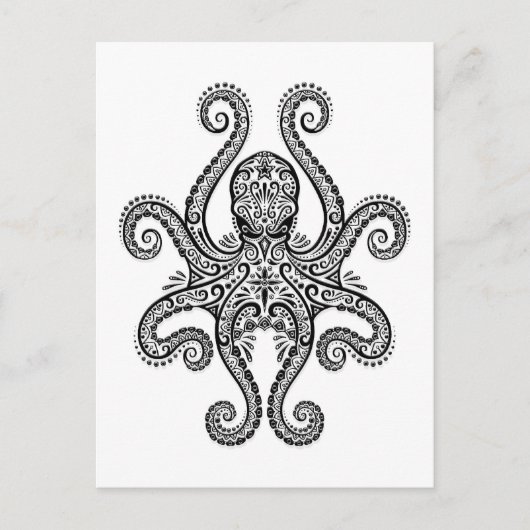Intricate Black Octopus op wit Briefkaart (Voorkant)