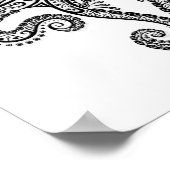 Intricate Black Octopus op wit Poster (Hoek)