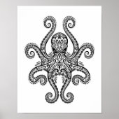 Intricate Black Octopus op wit Poster (Voorkant)