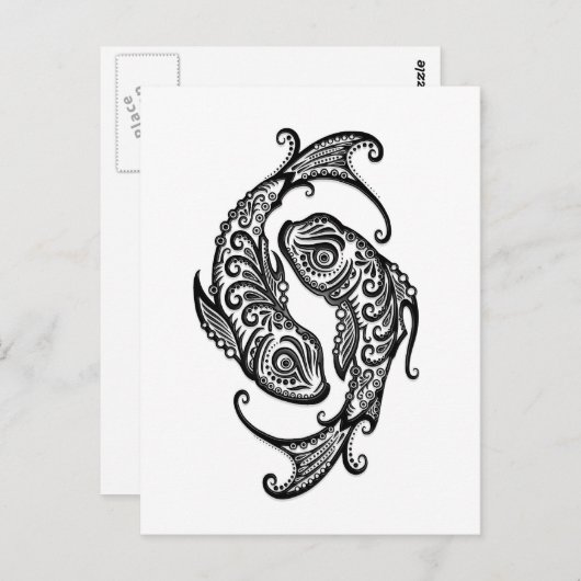 Intricate Black Pisces Zodiac op White Briefkaart (Voorkant / Achterkant)