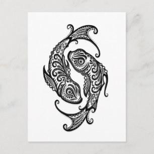 Intricate Black Pisces Zodiac op White Briefkaart