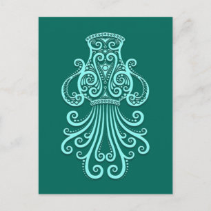 Intricate Blauwgroen Blue Aquarius Zodiac Briefkaart
