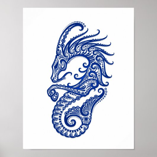 Intricate Blue Capricorn Zodiac on White Poster (Voorkant)