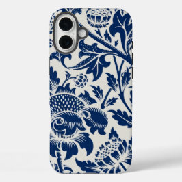 Intricate blue floral pattern on light background iPhone 16 plus hoesje