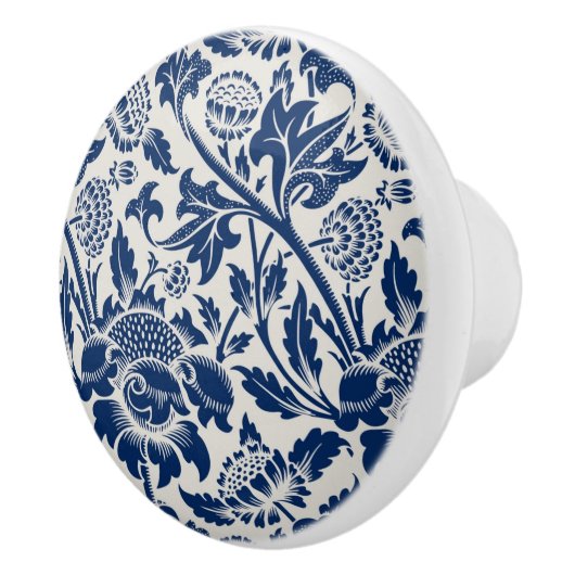 Intricate blue floral pattern on light background keramische knop (Rechts)