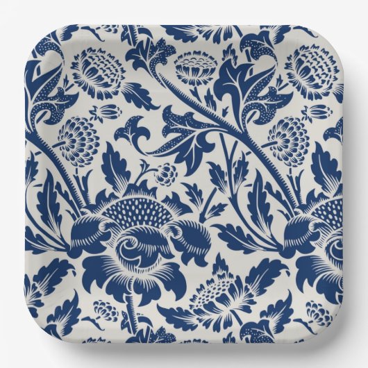 Intricate blue floral pattern on light background papieren bordje (Voorkant)