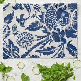 Intricate blue floral pattern on light background theedoek