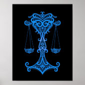 Intricate Blue Libra Zodiac op Black Poster (Voorkant)