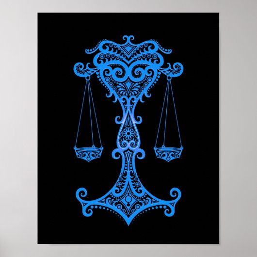 Intricate Blue Libra Zodiac op Black Poster (Voorkant)