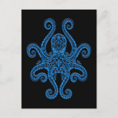 Intricate Blue Octopus op zwart Briefkaart (Voorkant)