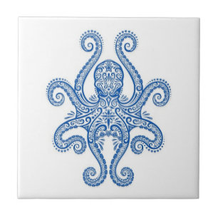 Intricate Blue Octopus Tegeltje