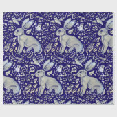 Intricate Blue Rabbit Bird Morris Style Pattern Cadeaupapier (Vlak)