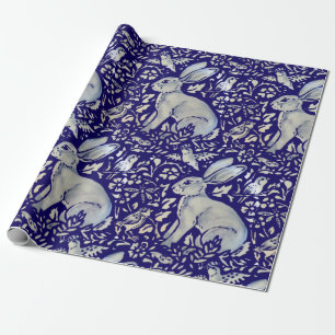 Intricate Blue Rabbit Bird Morris Style Pattern Cadeaupapier