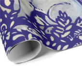 Intricate Blue Rabbit Bird Morris Style Pattern Cadeaupapier (Rol Hoek)