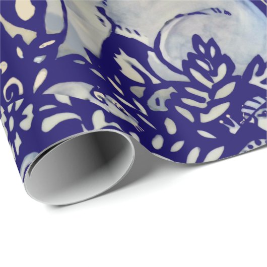 Intricate Blue Rabbit Bird Morris Style Pattern Cadeaupapier (Rol Hoek)