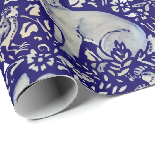 Intricate Blue Rabbit Bird Morris Style Pattern Cadeaupapier (Rol Hoek)