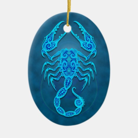 Intricate Blue Tribal Scorpio Keramisch Ornament (Voorkant)