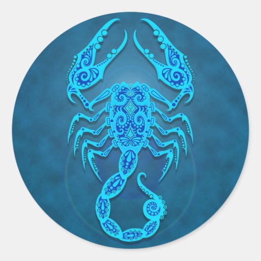 Intricate Blue Tribal Scorpio Ronde Sticker (Voorkant)