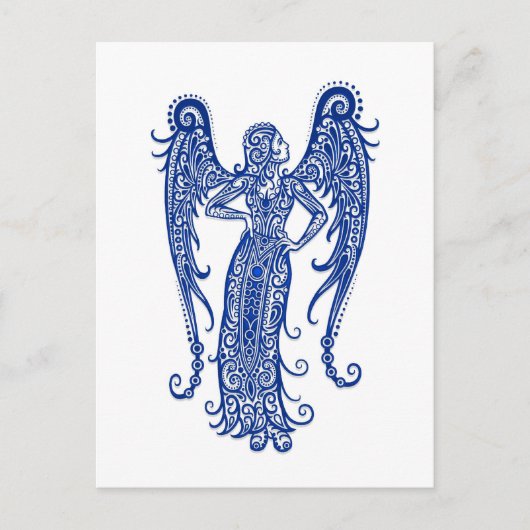 Intricate Blue Virgo Zodiac op White Briefkaart (Voorkant)
