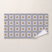 intricate blue, yellow, & white geometric pattern  bad handdoek (Handdoek)