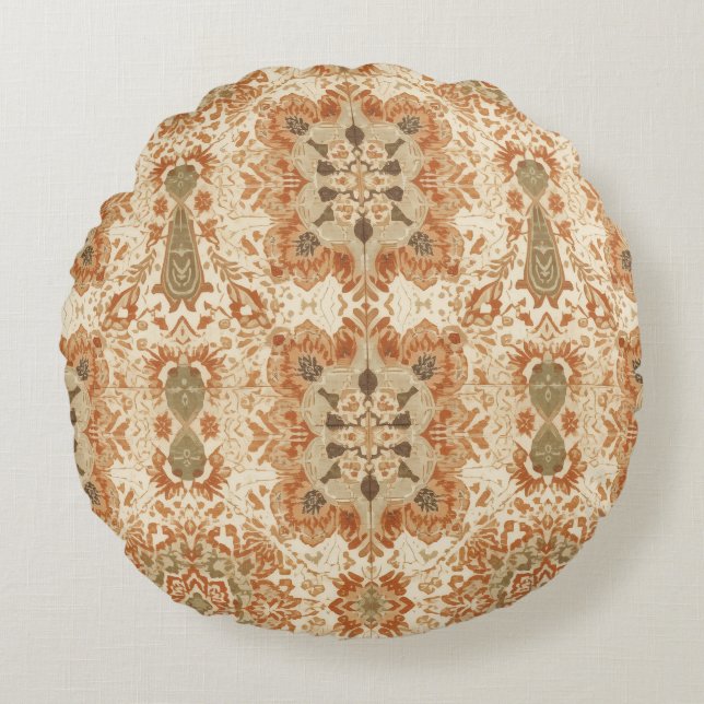 Intricate Bohemian Tile Pattern in Earthy Terracot Rond Kussen (Voorkant)