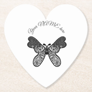 Intricate Boho Mandala Vlinder Zwart en Wit A Kartonnen Onderzetters