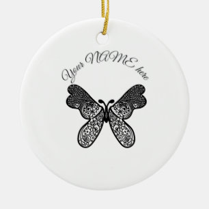Intricate Boho Mandala Vlinder Zwart en Wit A Keramisch Ornament